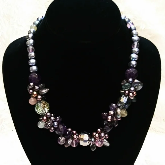 Genuine Pearl Amethyst Crystal Gemstone Necklace - Picture 10 of 10